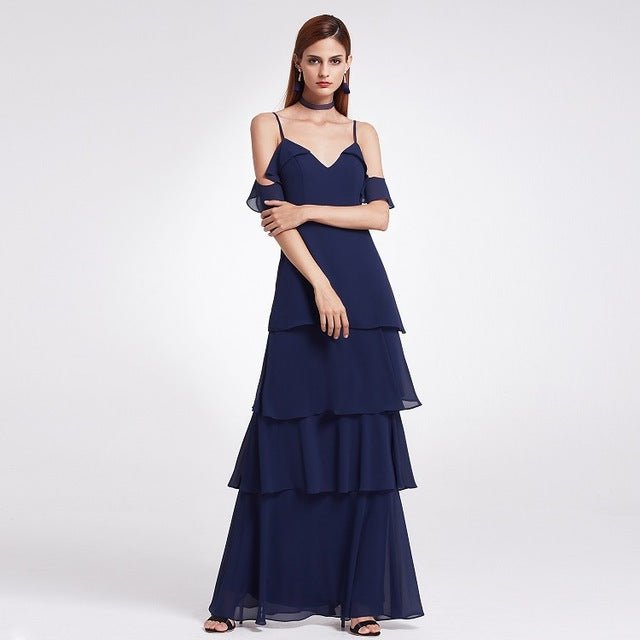 Chiffon Bridesmaid Dress in Navy and Sky Blue - Luzilly Bridal & Apparel