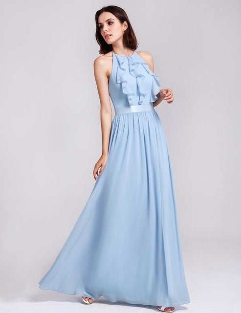 Chiffon Bridesmaid Dress in Navy and Sky Blue - Luzilly Bridal & Apparel