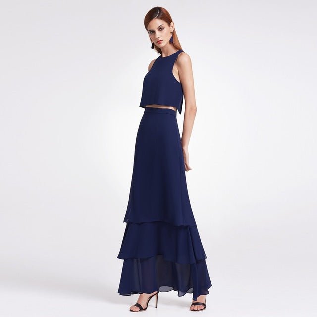 Chiffon Bridesmaid Dress in Navy and Sky Blue - Luzilly Bridal & Apparel