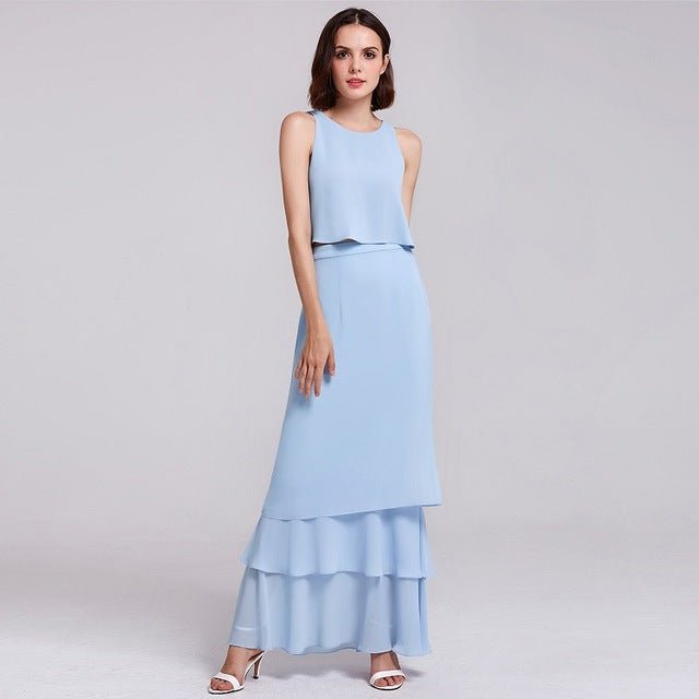 Chiffon Bridesmaid Dress in Navy and Sky Blue - Luzilly Bridal & Apparel