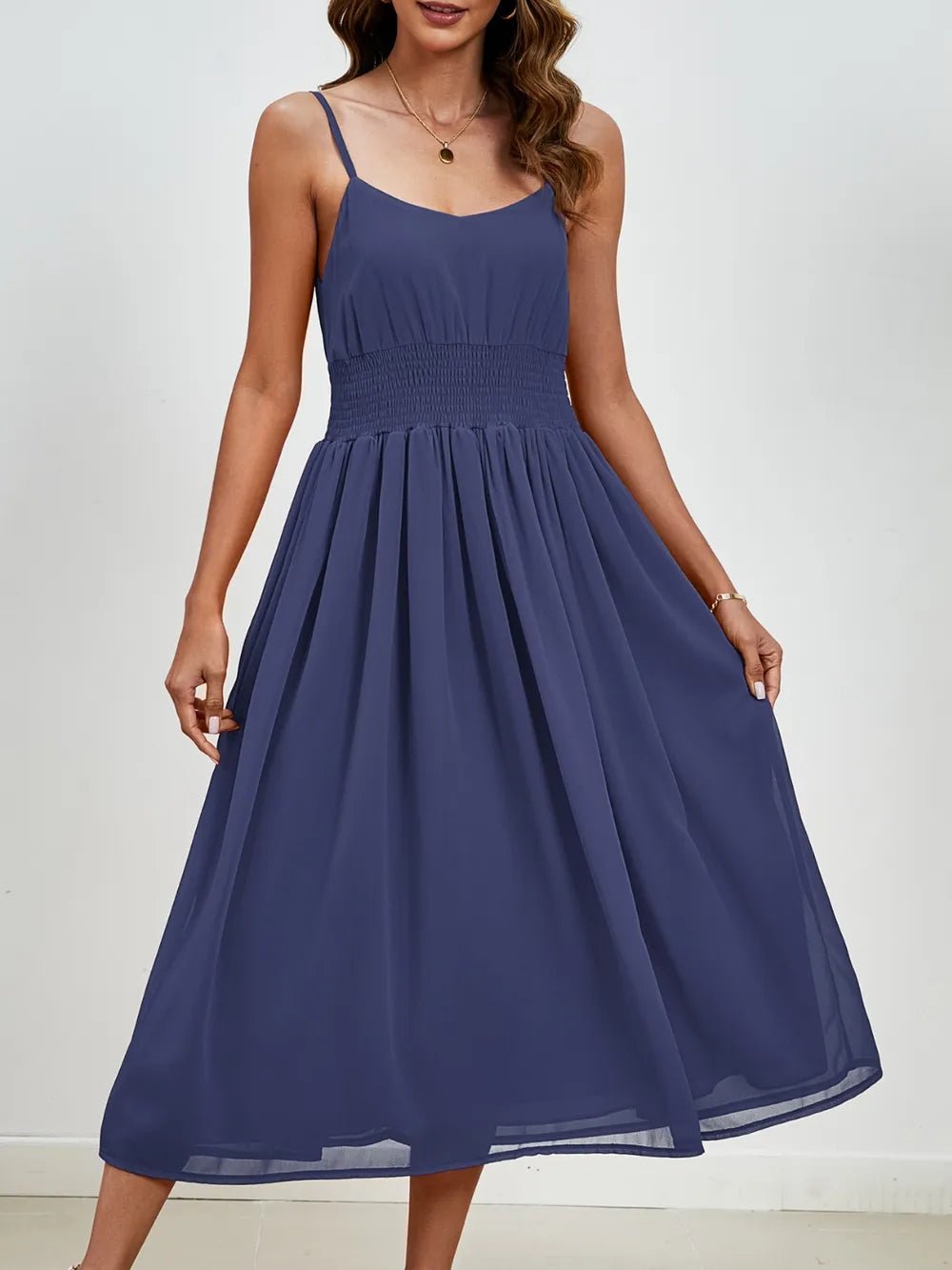 Chiffon dress V-neck strapless long dress for wedding guests - Luzilly Bridal & Apparel