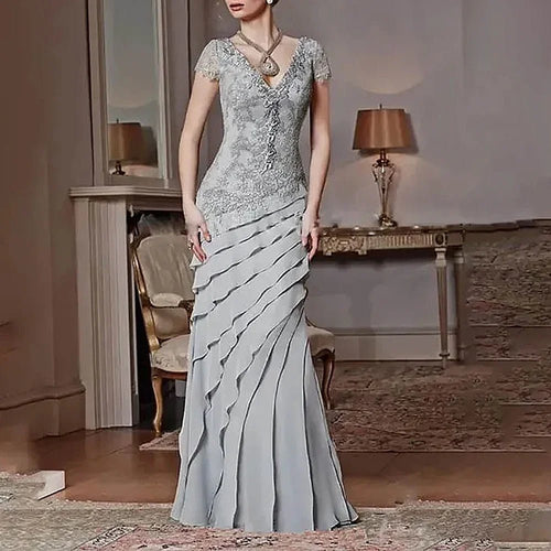 Chiffon Floor-Length Mermaid Mother of the Bride Dress - Luzilly Bridal & Apparel