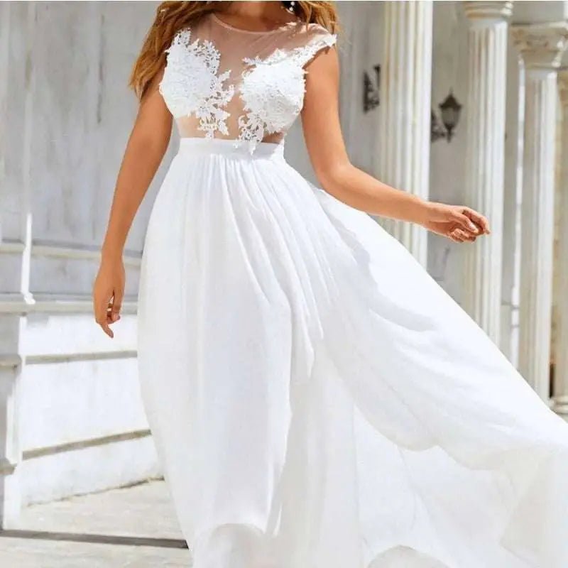 Chiffon Lace Trailing Wedding Dress with Full Skirt - Luzilly Bridal & Apparel