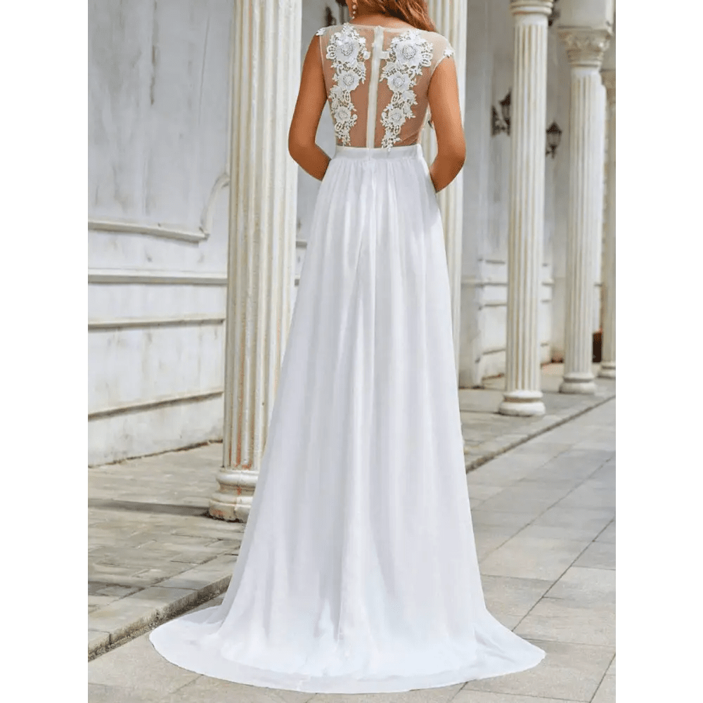 Chiffon Lace Trailing Wedding Dress with Full Skirt - Luzilly Bridal & Apparel
