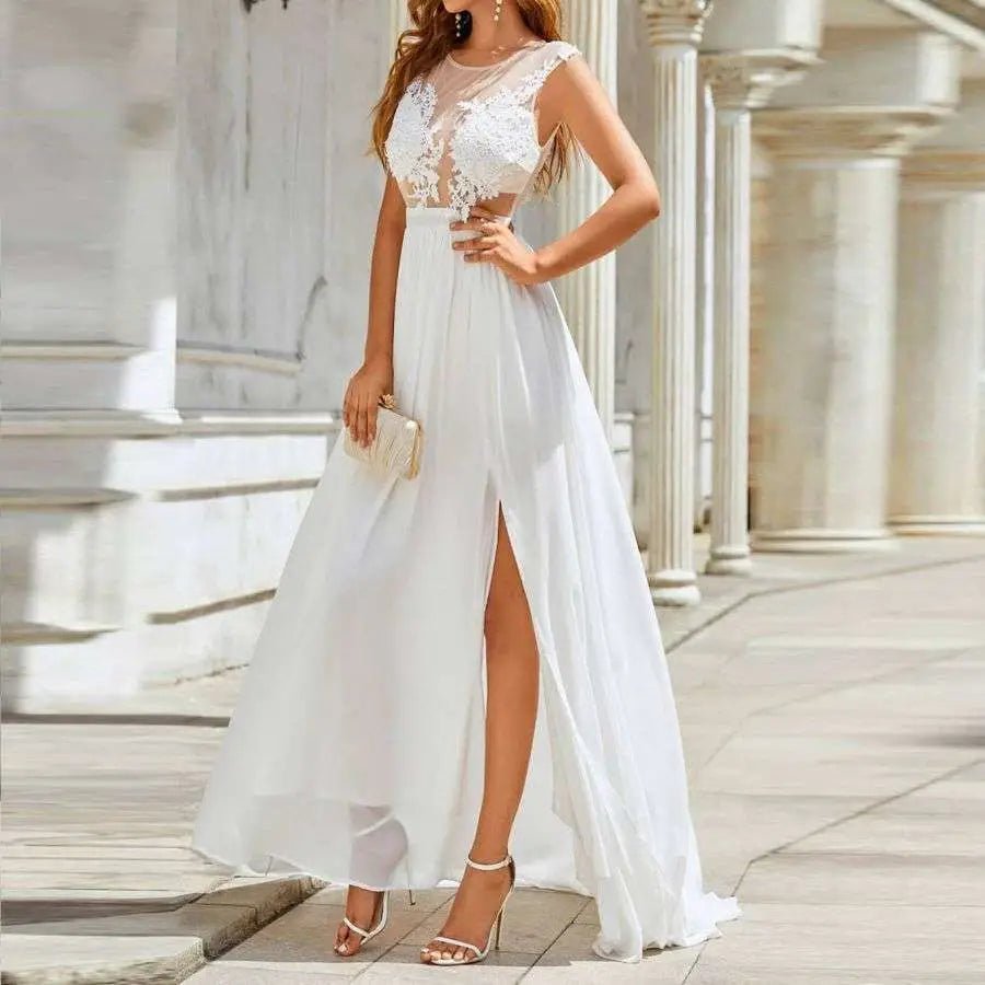 Chiffon Lace Trailing Wedding Dress with Full Skirt - Luzilly Bridal & Apparel