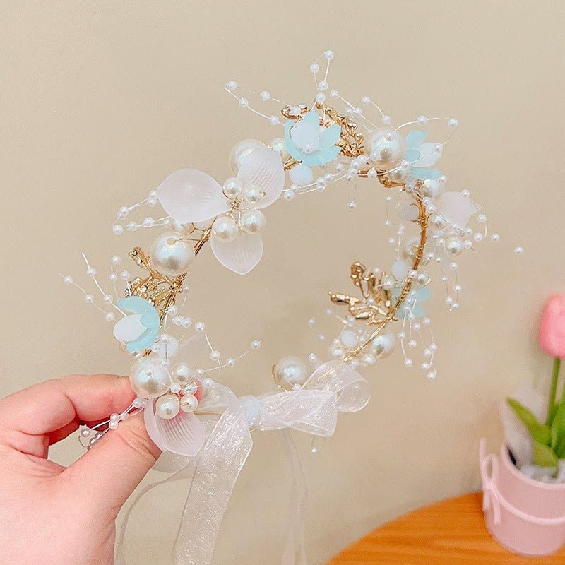 Childrens Headwear Princess Flower Ring Girl Pearl Butterfly Hair Band Wedding Flower Childrens Head Band Girls Head Flower - Luzilly Bridal & Apparel