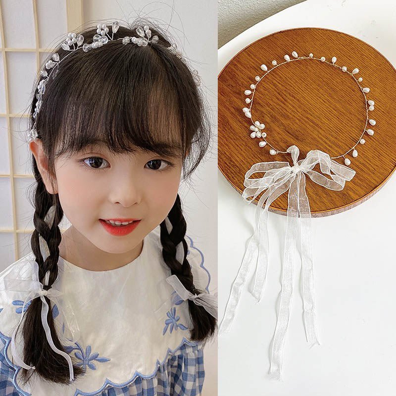 Childrens Headwear Princess Flower Ring Girl Pearl Butterfly Hair Band Wedding Flower Childrens Head Band Girls Head Flower - Luzilly Bridal & Apparel
