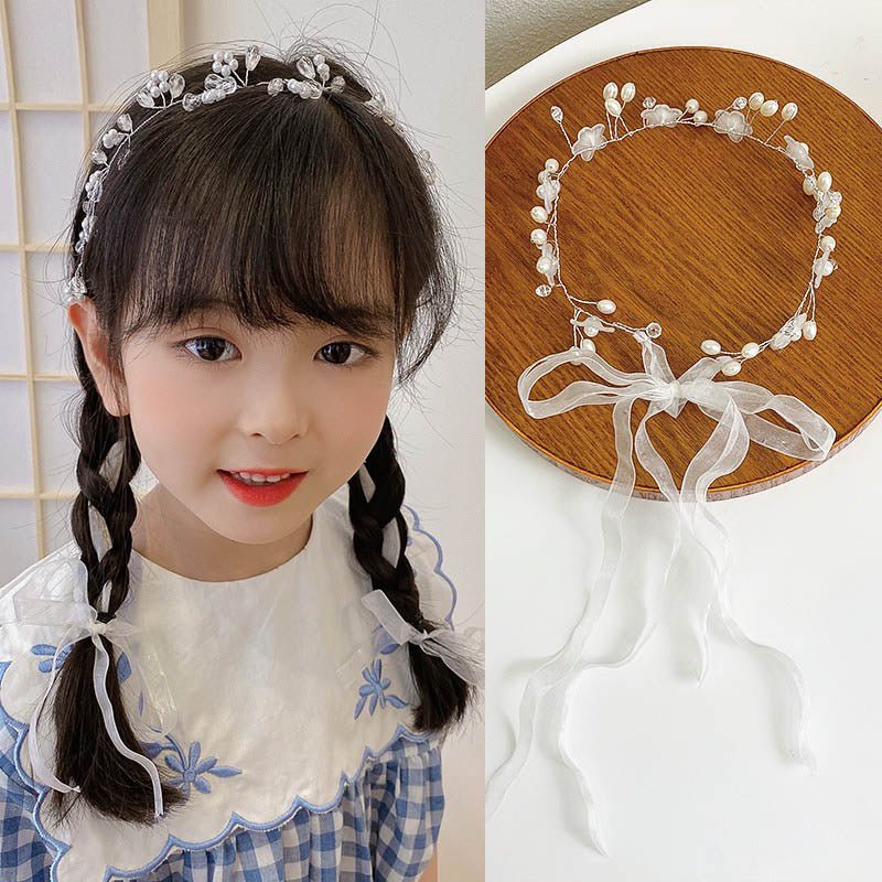 Childrens Headwear Princess Flower Ring Girl Pearl Butterfly Hair Band Wedding Flower Childrens Head Band Girls Head Flower - Luzilly Bridal & Apparel