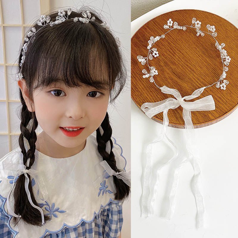 Childrens Headwear Princess Flower Ring Girl Pearl Butterfly Hair Band Wedding Flower Childrens Head Band Girls Head Flower - Luzilly Bridal & Apparel