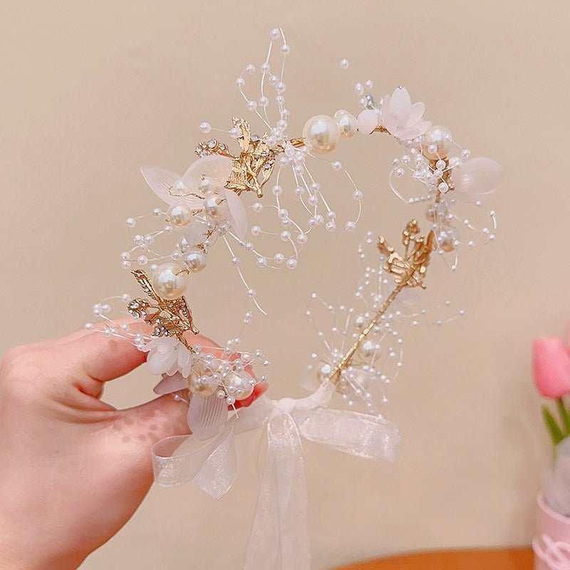Childrens Headwear Princess Flower Ring Girl Pearl Butterfly Hair Band Wedding Flower Childrens Head Band Girls Head Flower - Luzilly Bridal & Apparel