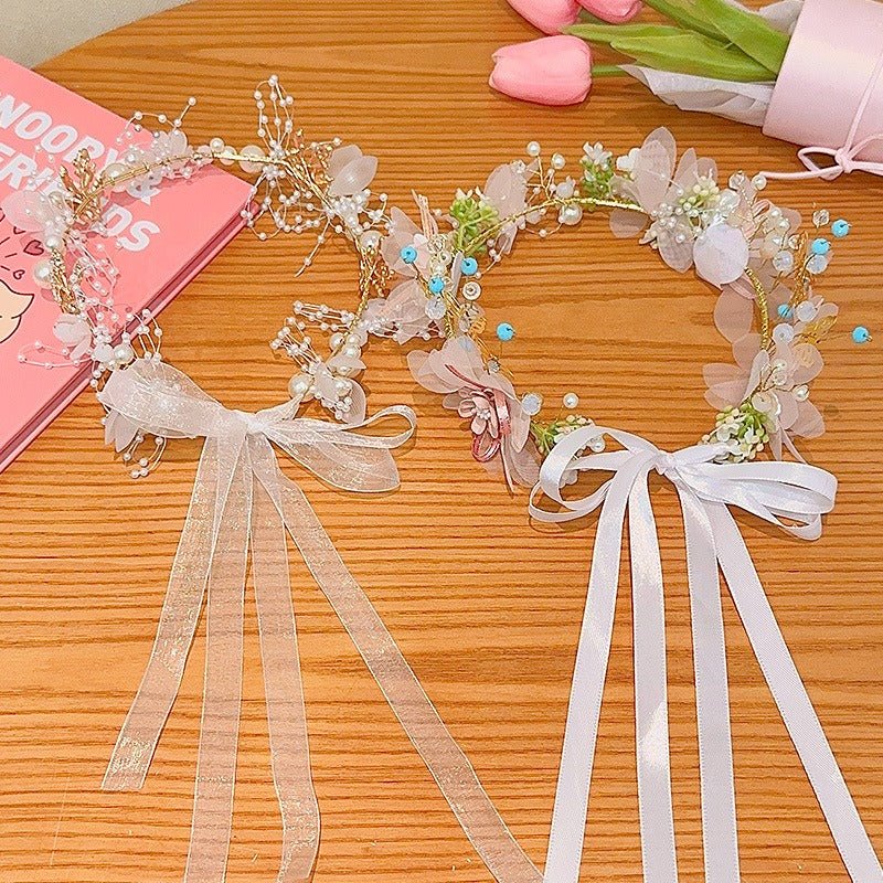 Childrens Headwear Princess Flower Ring Girl Pearl Butterfly Hair Band Wedding Flower Childrens Head Band Girls Head Flower - Luzilly Bridal & Apparel