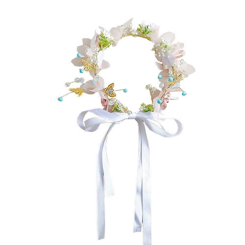 Childrens Headwear Princess Flower Ring Girl Pearl Butterfly Hair Band Wedding Flower Childrens Head Band Girls Head Flower - Luzilly Bridal & Apparel