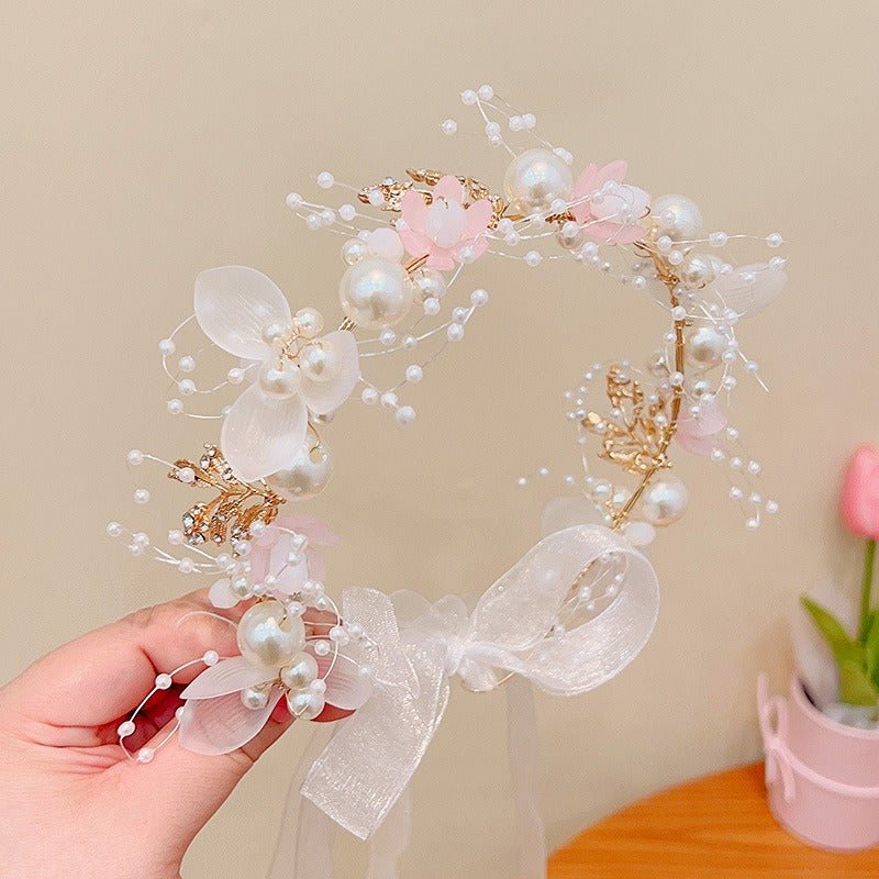 Childrens Headwear Princess Flower Ring Girl Pearl Butterfly Hair Band Wedding Flower Childrens Head Band Girls Head Flower - Luzilly Bridal & Apparel