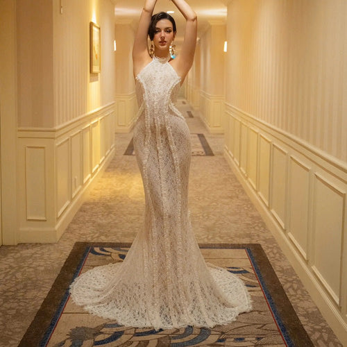 Chinese Retro Morning Gowns Bridal Wedding Toast Dress White Dress Cheongsam Slim Fit Evening Dress - Luzilly Bridal & Apparel