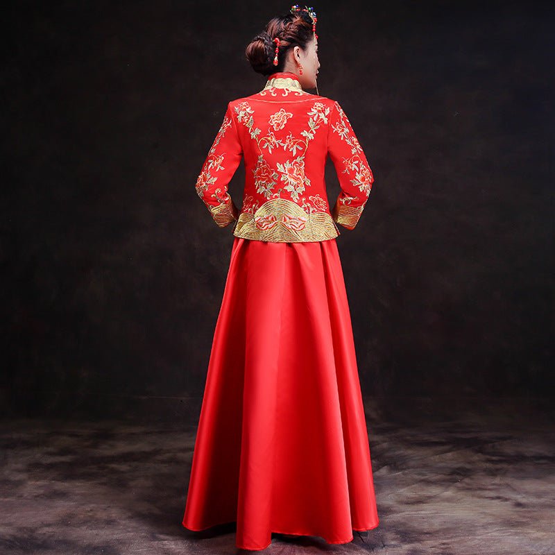 Chinese wedding dress red long cheongsam - Luzilly Bridal & Apparel