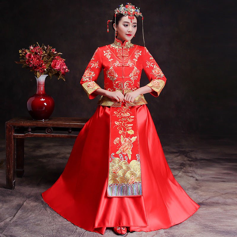Chinese wedding dress red long cheongsam - Luzilly Bridal & Apparel