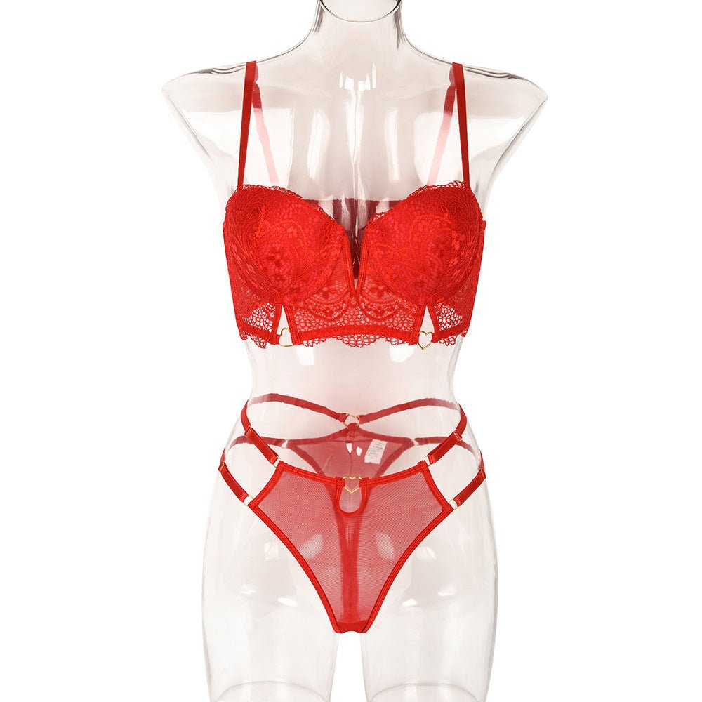 Christmas Year Sexy Piece Set with High End Mold Cup Steel Ring Popular Lace Stitching Sexy Lingerie - Luzilly Bridal & Apparel