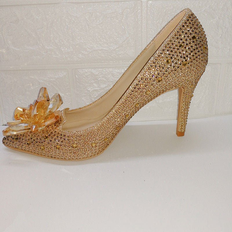 Cinderella Crystal Shoes Pointed Toe Stiletto Pumps Women's High Heels Silver Rhinestone Wedding Shoes - Luzilly Bridal & Apparel