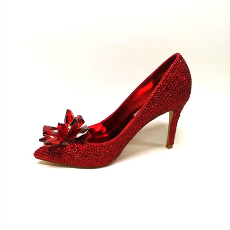 Cinderella Crystal Shoes Pointed Toe Stiletto Pumps Women's High Heels Silver Rhinestone Wedding Shoes - Luzilly Bridal & Apparel