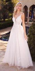 Cinderella Divine CB072W Layered A-Line Tulle Bridal Gown Embroidered Bodice - Luzilly Bridal & Apparel