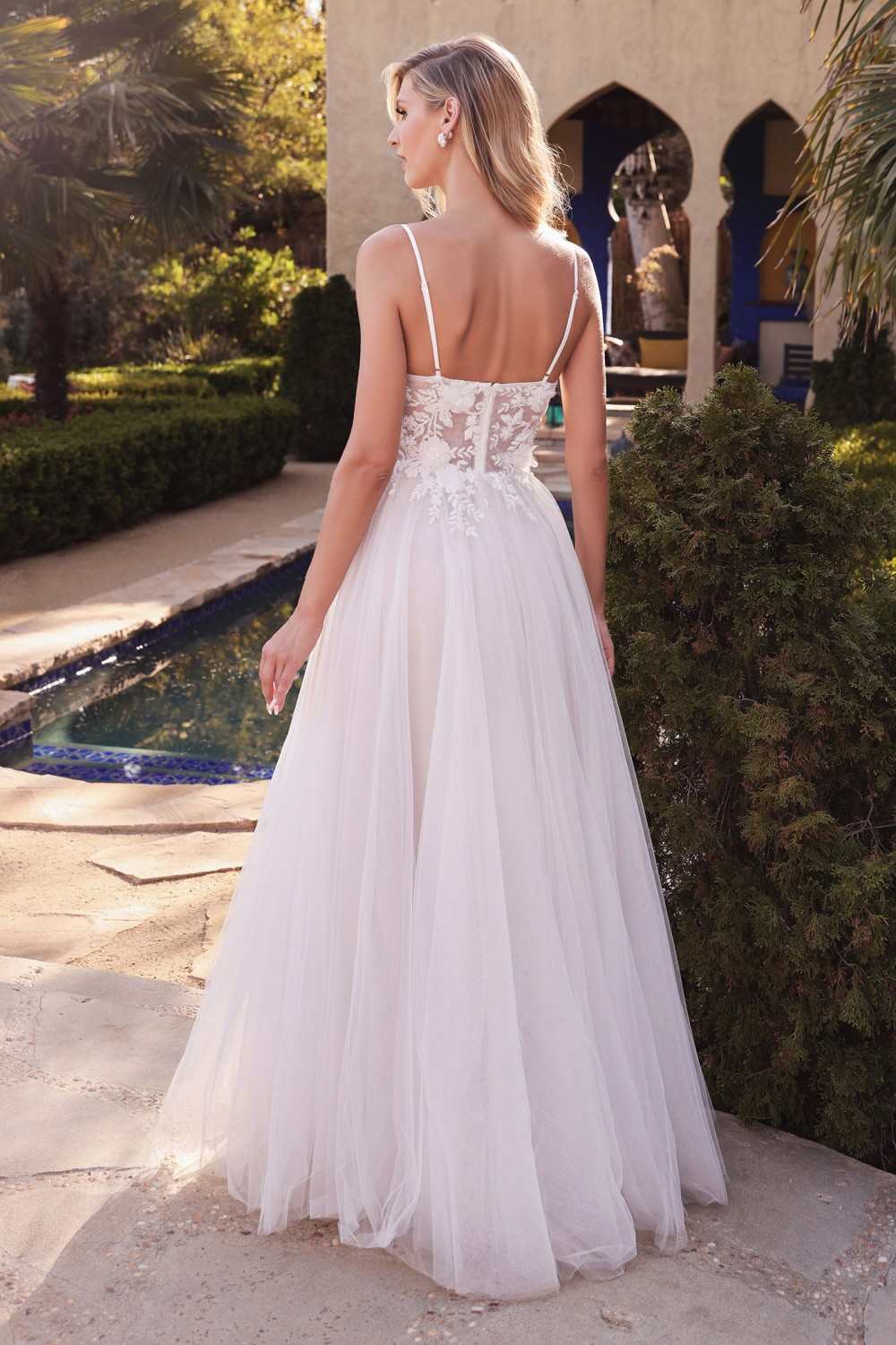 Cinderella Divine CB072W Layered A-Line Tulle Bridal Gown Embroidered Bodice - Luzilly Bridal & Apparel
