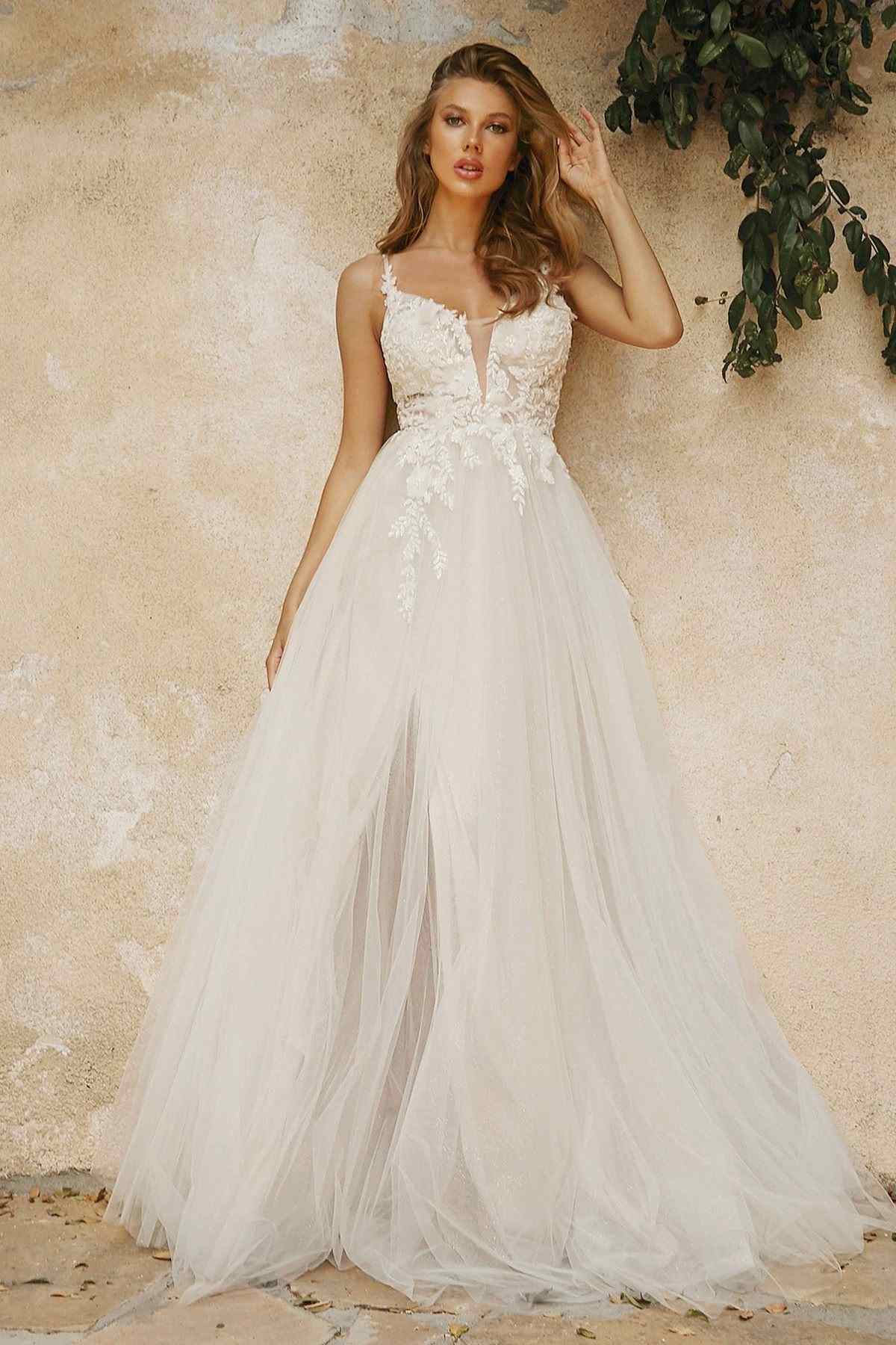 Cinderella Divine CB072W Layered A-Line Tulle Bridal Gown Embroidered Bodice - Luzilly Bridal & Apparel