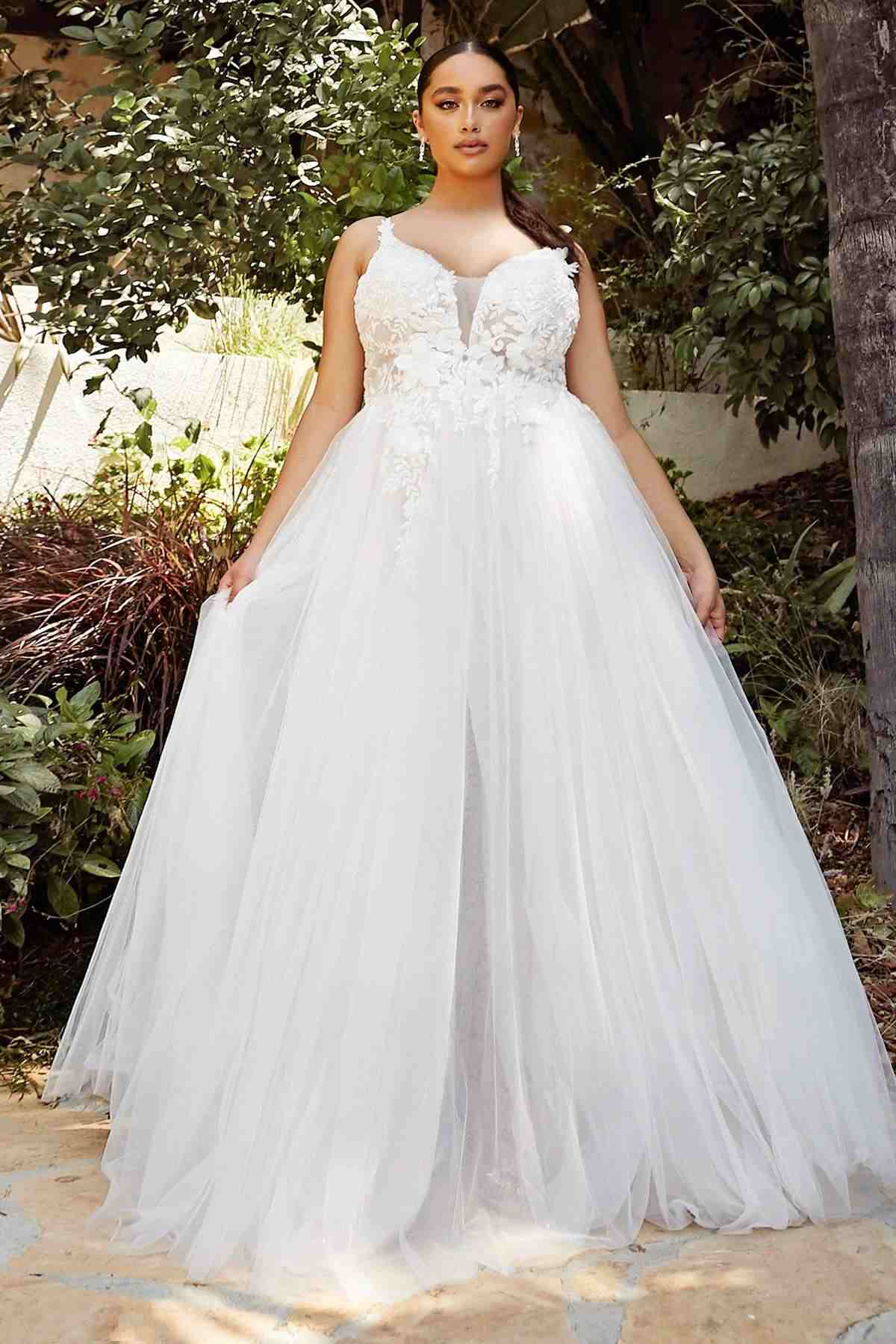 Cinderella Divine CB072W Layered A-Line Tulle Bridal Gown Embroidered Bodice - Luzilly Bridal & Apparel