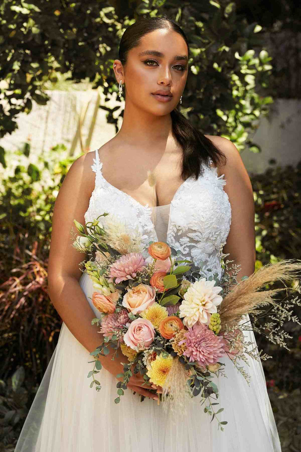 Cinderella Divine CB072W Layered A-Line Tulle Bridal Gown Embroidered Bodice - Luzilly Bridal & Apparel
