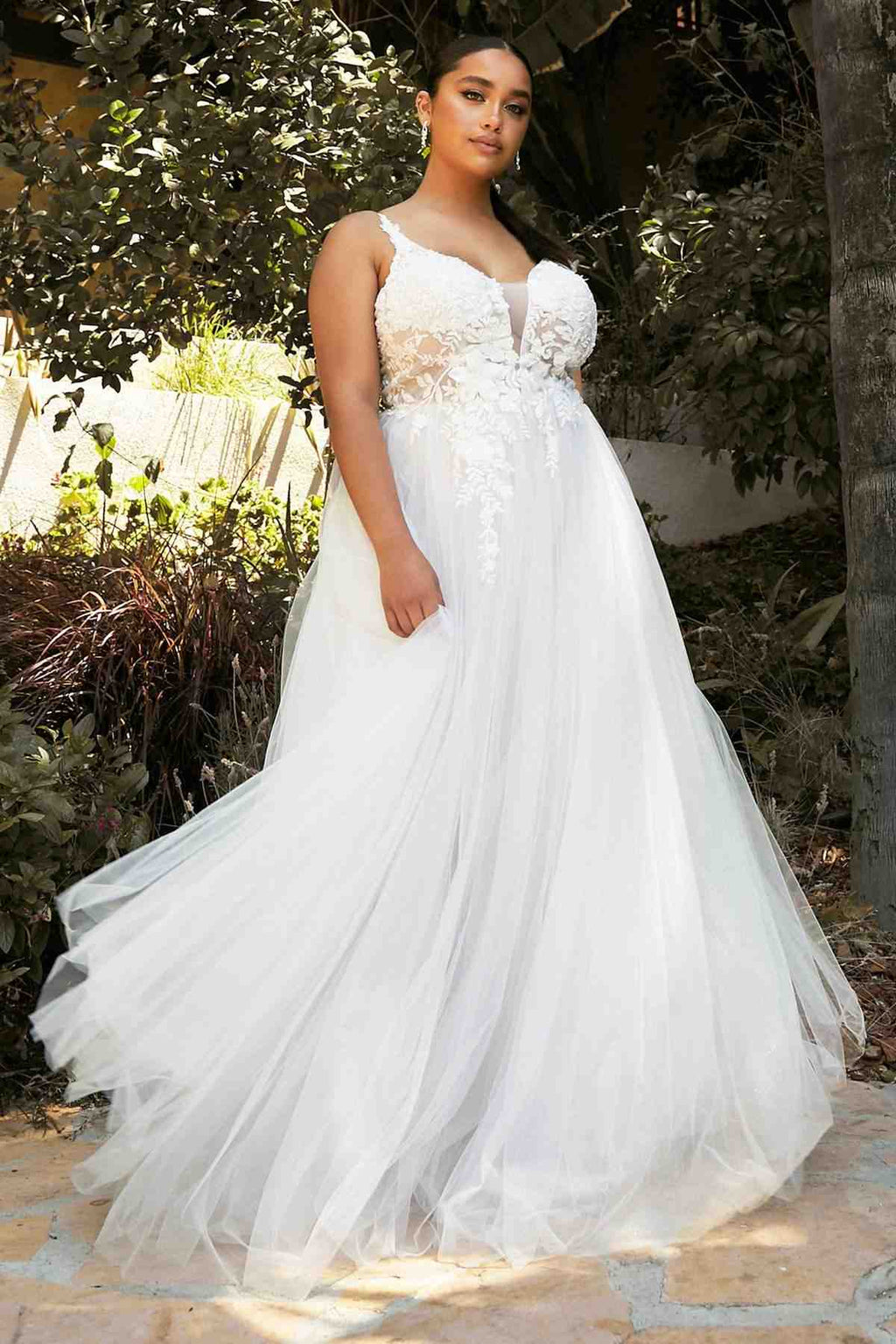 Cinderella Divine CB072W Layered A-Line Tulle Bridal Gown Embroidered Bodice - Luzilly Bridal & Apparel
