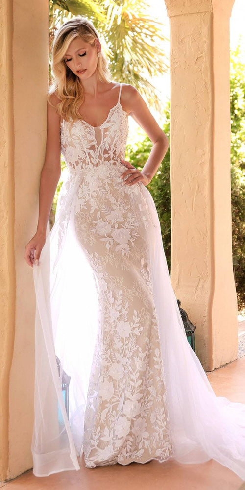 Cinderella Divine CD931W Lace Sheath Wedding Gown - Luzilly Bridal & Apparel