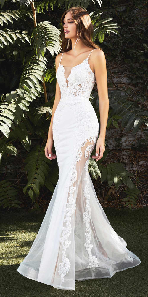 Cinderella Divine CD937W Illusion-Side Mermaid Wedding Gown - Luzilly Bridal & Apparel