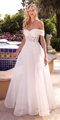 Cinderella Divine CD961W Long Lace Off the Shoulder Bridal Gown - Luzilly Bridal & Apparel