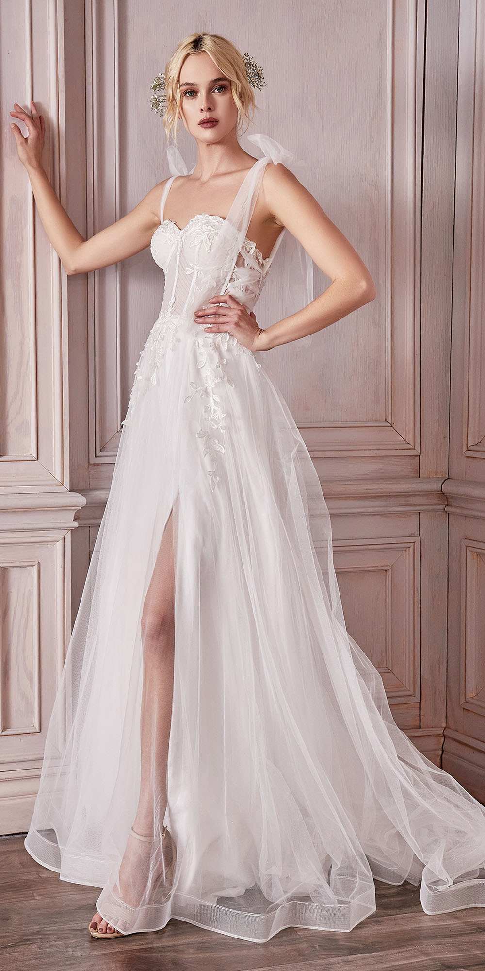 Cinderella Divine CD964W A-Line Boned Bodice Wedding Gown - Luzilly Bridal & Apparel