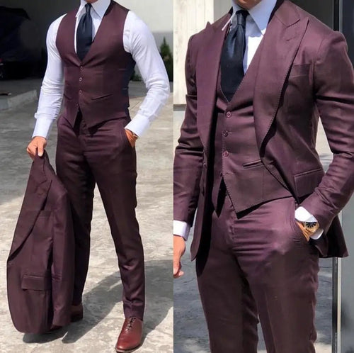 Classy Wedding Tuxedos Suits Slim Fit Bridegroom For Men 3 Pieces Groomsmen Suit Male Cheap Formal Business (Jacket+Vest+Pants - Luzilly Bridal & Apparel