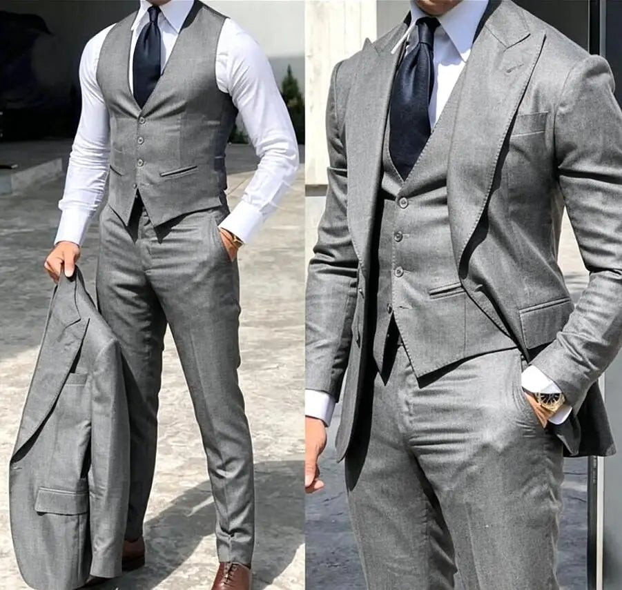 Classy Wedding Tuxedos Suits Slim Fit Bridegroom For Men 3 Pieces Groomsmen Suit Male Cheap Formal Business (Jacket+Vest+Pants - Luzilly Bridal & Apparel