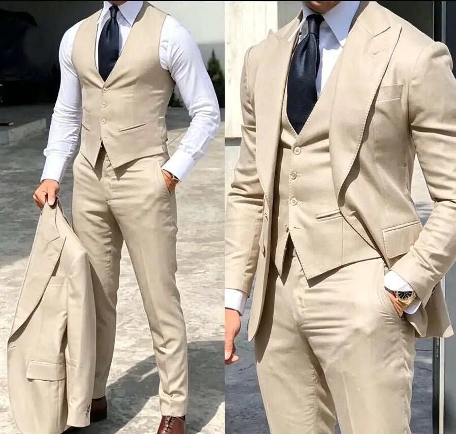 Classy Wedding Tuxedos Suits Slim Fit Bridegroom For Men 3 Pieces Groomsmen Suit Male Cheap Formal Business (Jacket+Vest+Pants - Luzilly Bridal & Apparel
