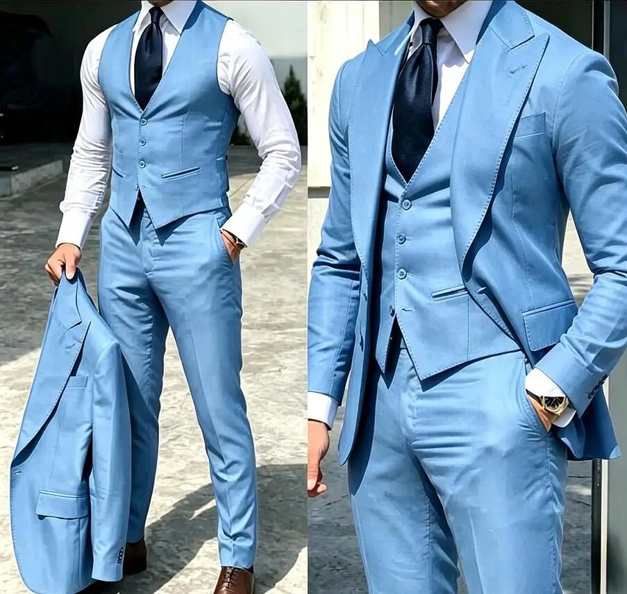 Classy Wedding Tuxedos Suits Slim Fit Bridegroom For Men 3 Pieces Groomsmen Suit Male Cheap Formal Business (Jacket+Vest+Pants - Luzilly Bridal & Apparel