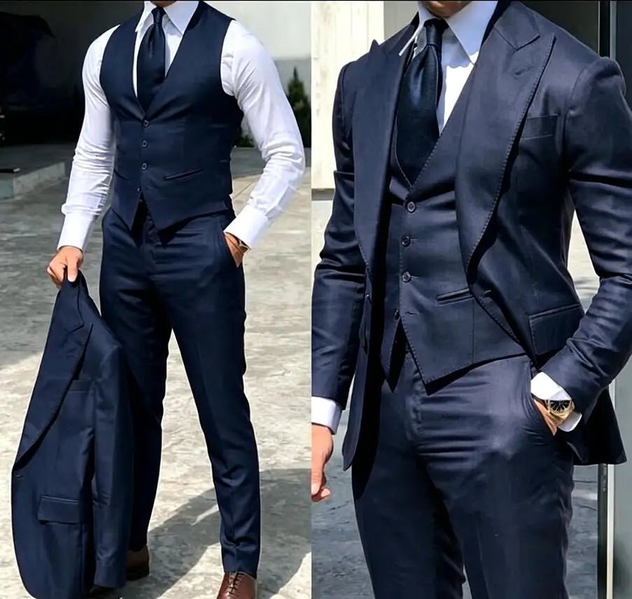 Classy Wedding Tuxedos Suits Slim Fit Bridegroom For Men 3 Pieces Groomsmen Suit Male Cheap Formal Business (Jacket+Vest+Pants - Luzilly Bridal & Apparel