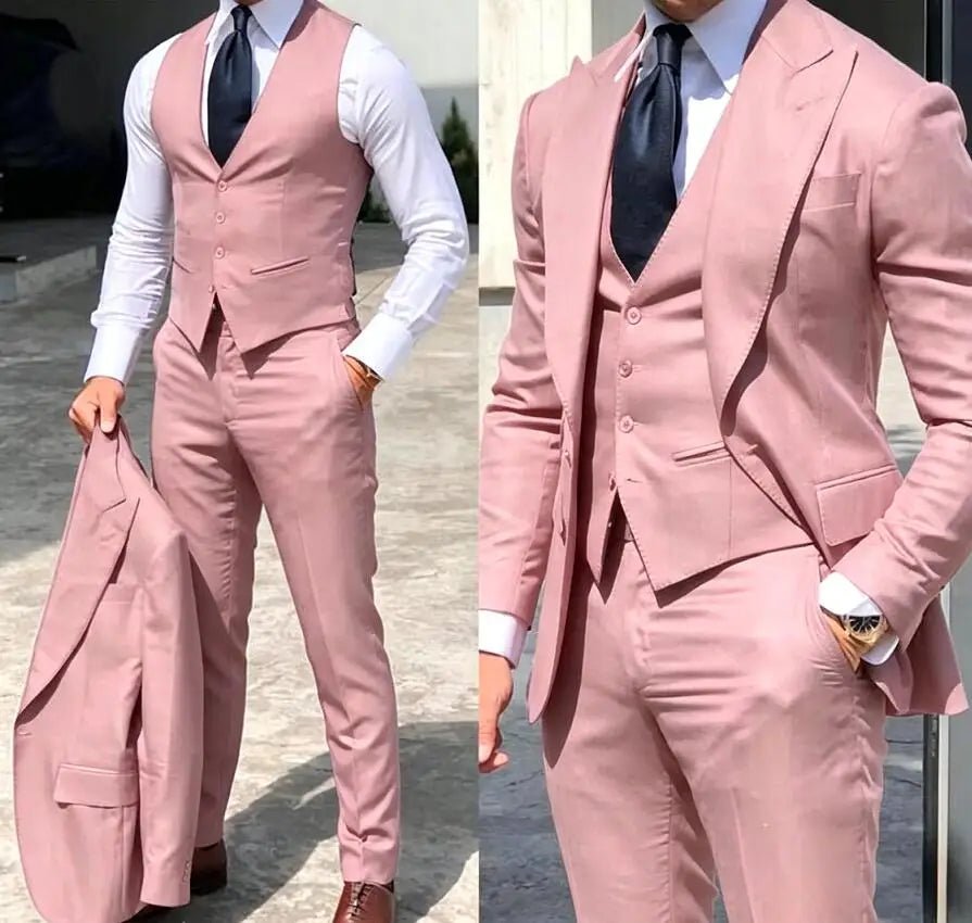 Classy Wedding Tuxedos Suits Slim Fit Bridegroom For Men 3 Pieces Groomsmen Suit Male Cheap Formal Business (Jacket+Vest+Pants - Luzilly Bridal & Apparel