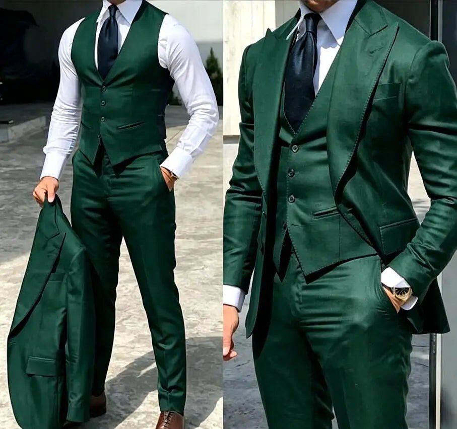Classy Wedding Tuxedos Suits Slim Fit Bridegroom For Men 3 Pieces Groomsmen Suit Male Cheap Formal Business (Jacket+Vest+Pants - Luzilly Bridal & Apparel