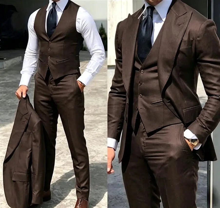 Classy Wedding Tuxedos Suits Slim Fit Bridegroom For Men 3 Pieces Groomsmen Suit Male Cheap Formal Business (Jacket+Vest+Pants - Luzilly Bridal & Apparel