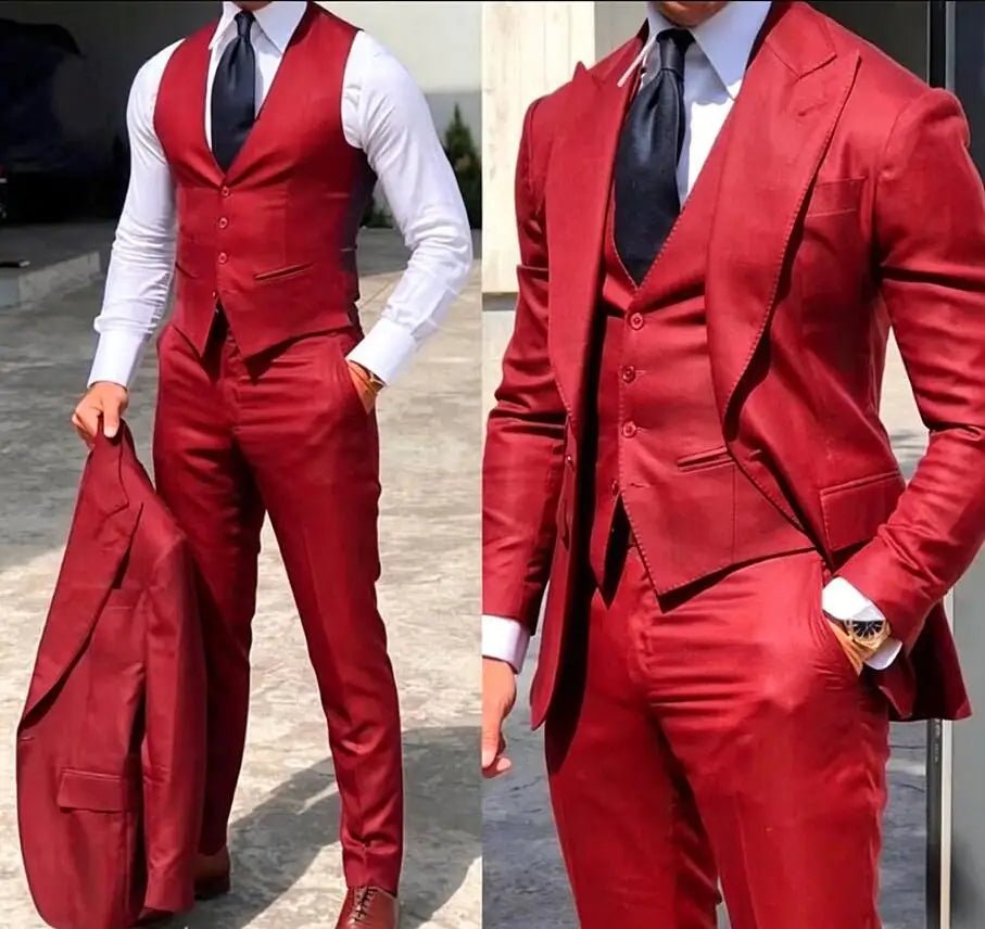 Classy Wedding Tuxedos Suits Slim Fit Bridegroom For Men 3 Pieces Groomsmen Suit Male Cheap Formal Business (Jacket+Vest+Pants - Luzilly Bridal & Apparel