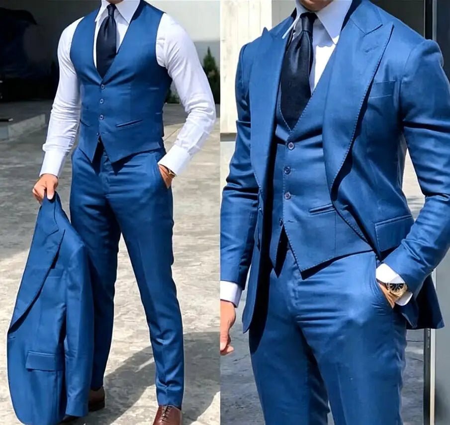 Classy Wedding Tuxedos Suits Slim Fit Bridegroom For Men 3 Pieces Groomsmen Suit Male Cheap Formal Business (Jacket+Vest+Pants - Luzilly Bridal & Apparel