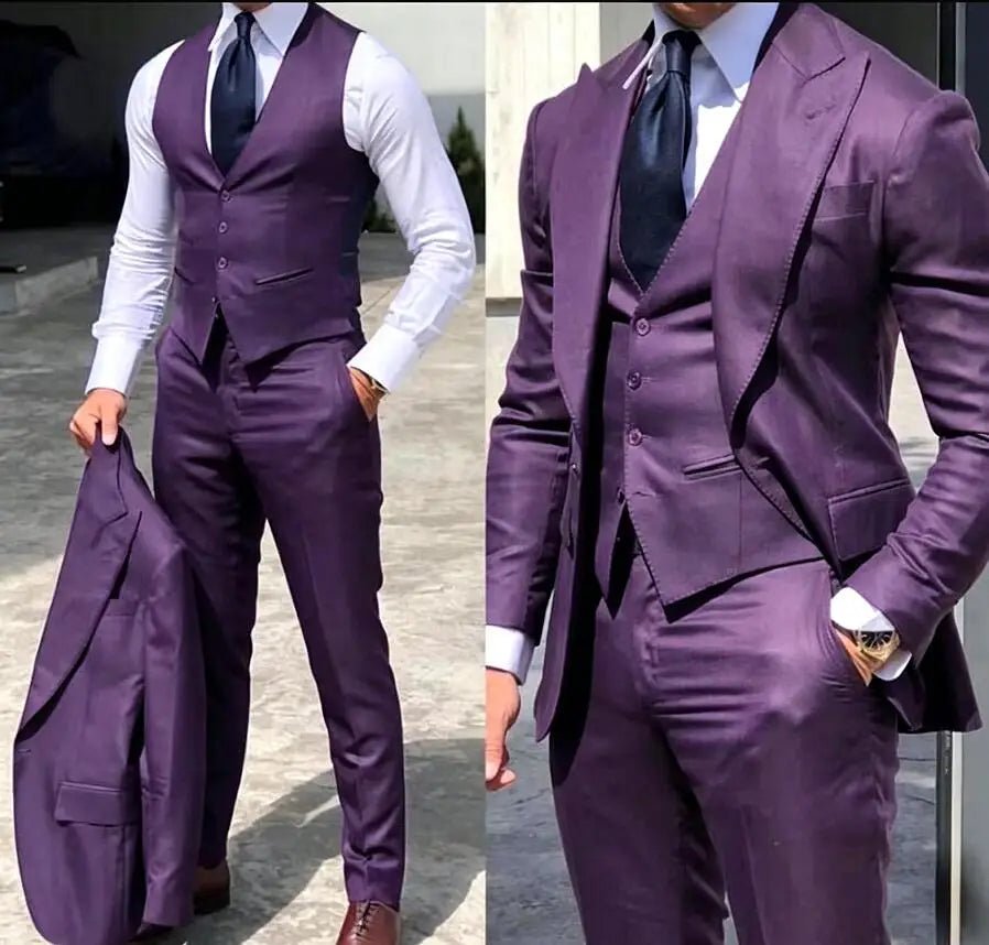 Classy Wedding Tuxedos Suits Slim Fit Bridegroom For Men 3 Pieces Groomsmen Suit Male Cheap Formal Business (Jacket+Vest+Pants - Luzilly Bridal & Apparel