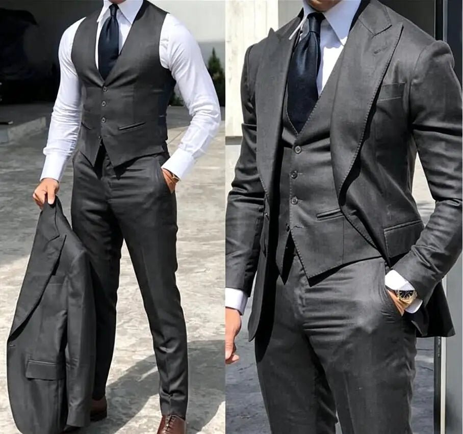 Classy Wedding Tuxedos Suits Slim Fit Bridegroom For Men 3 Pieces Groomsmen Suit Male Cheap Formal Business (Jacket+Vest+Pants - Luzilly Bridal & Apparel