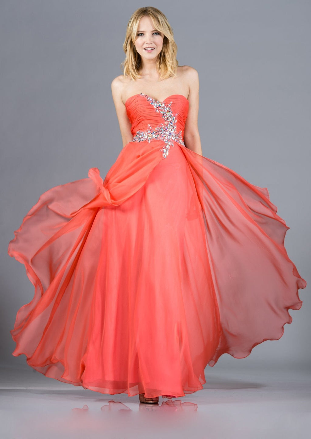 CLEARANCE - Cinderella Divine 7574 Strapless Prom Gown Double Layer Chiffon (Size 8) - Luzilly Bridal & Apparel