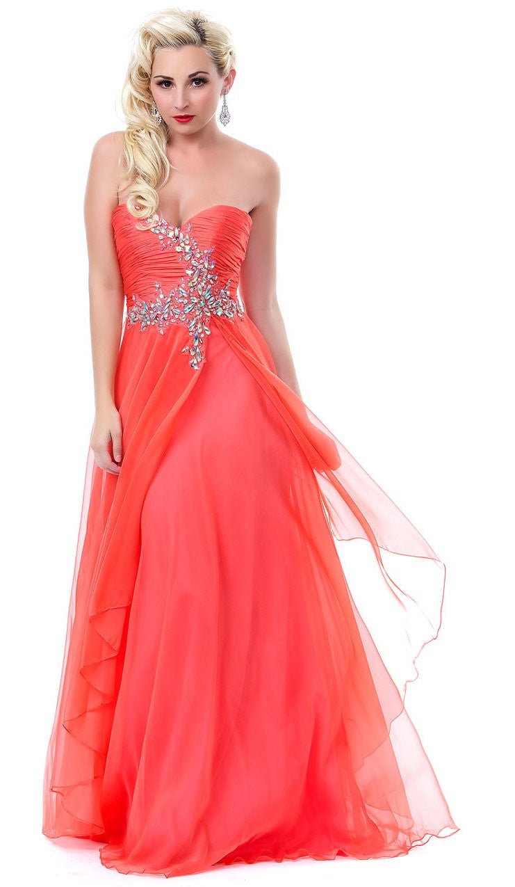 CLEARANCE - Cinderella Divine 7574 Strapless Prom Gown Double Layer Chiffon (Size 8) - Luzilly Bridal & Apparel
