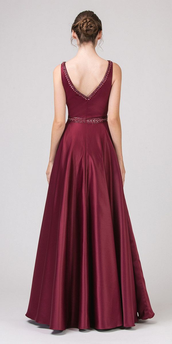 CLEARANCE - Eureka 9010 Embellished Long Prom Dress V-Neck with Pockets (Size L) - Luzilly Bridal & Apparel