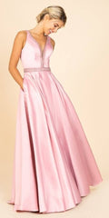 CLEARANCE - Eureka 9010 Embellished Long Prom Dress V-Neck with Pockets (Size L) - Luzilly Bridal & Apparel