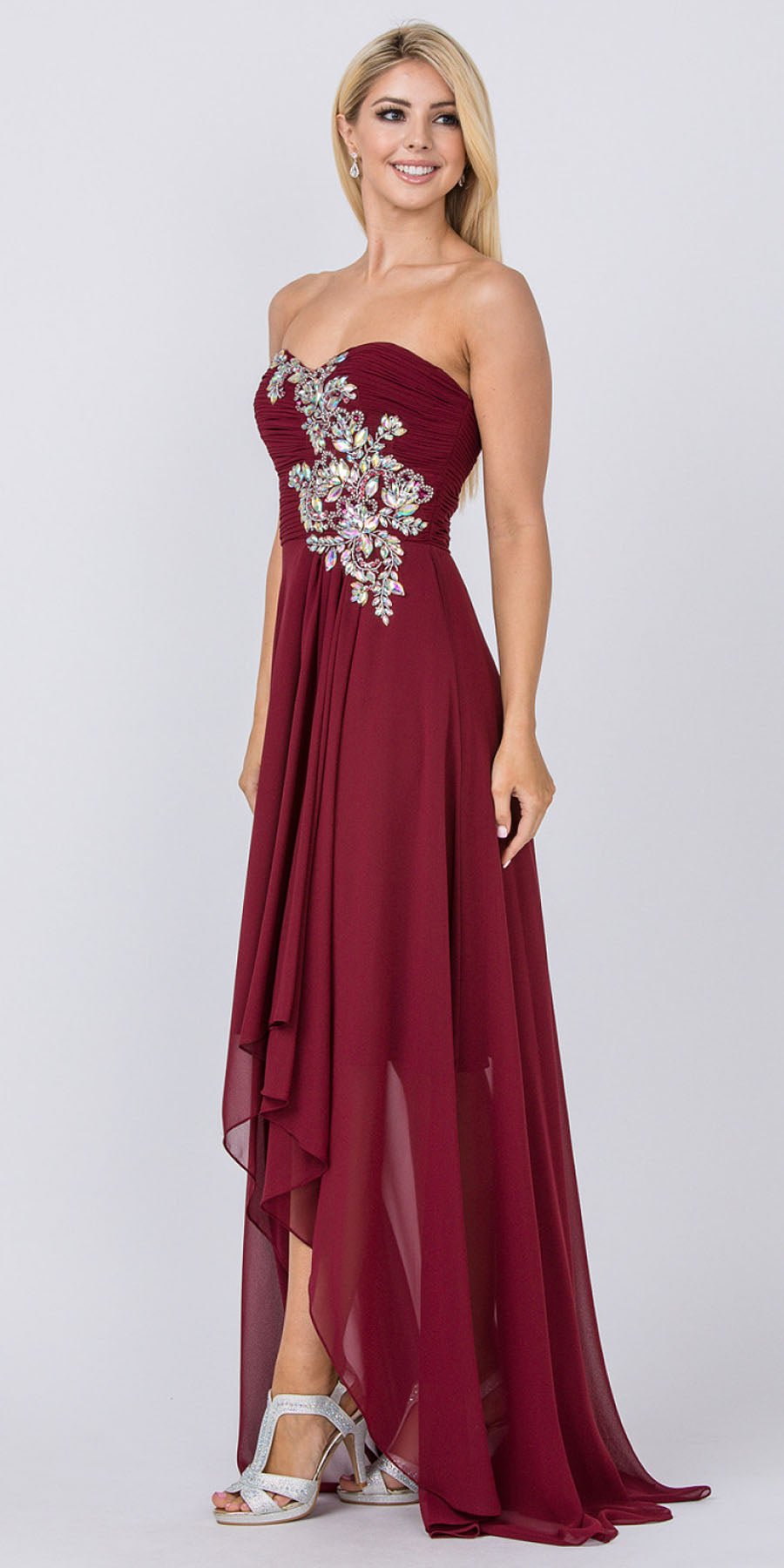 CLEARANCE - High Low Strapless A Line Ruched Bodice Prom Dress (Size 2XL) - Luzilly Bridal & Apparel